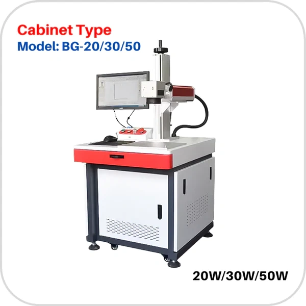 MCWlaser 20W 30W 50W Cabinet Type Raycus Fiber Laser Engraver Marking Machine With 8.7” X 8.7“ Working Area & D80 Rotary Axis