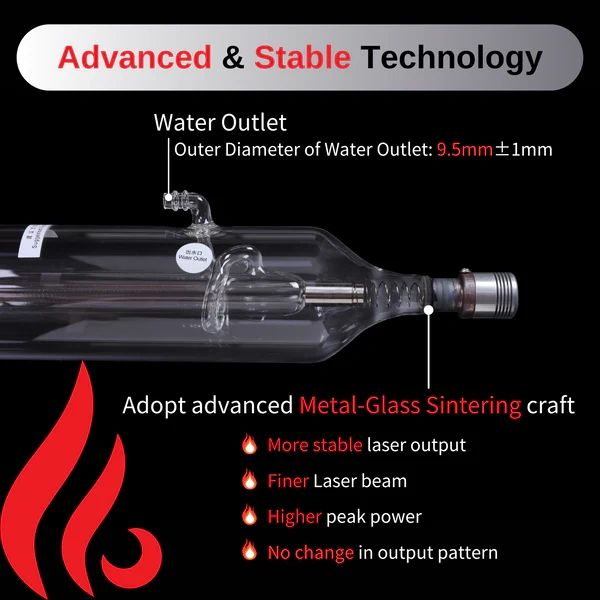 RECI CO2 Laser Tube  W4 100W(Peak 130W) 1400mm Laser Tube + DY20 110V/220V Power Supply