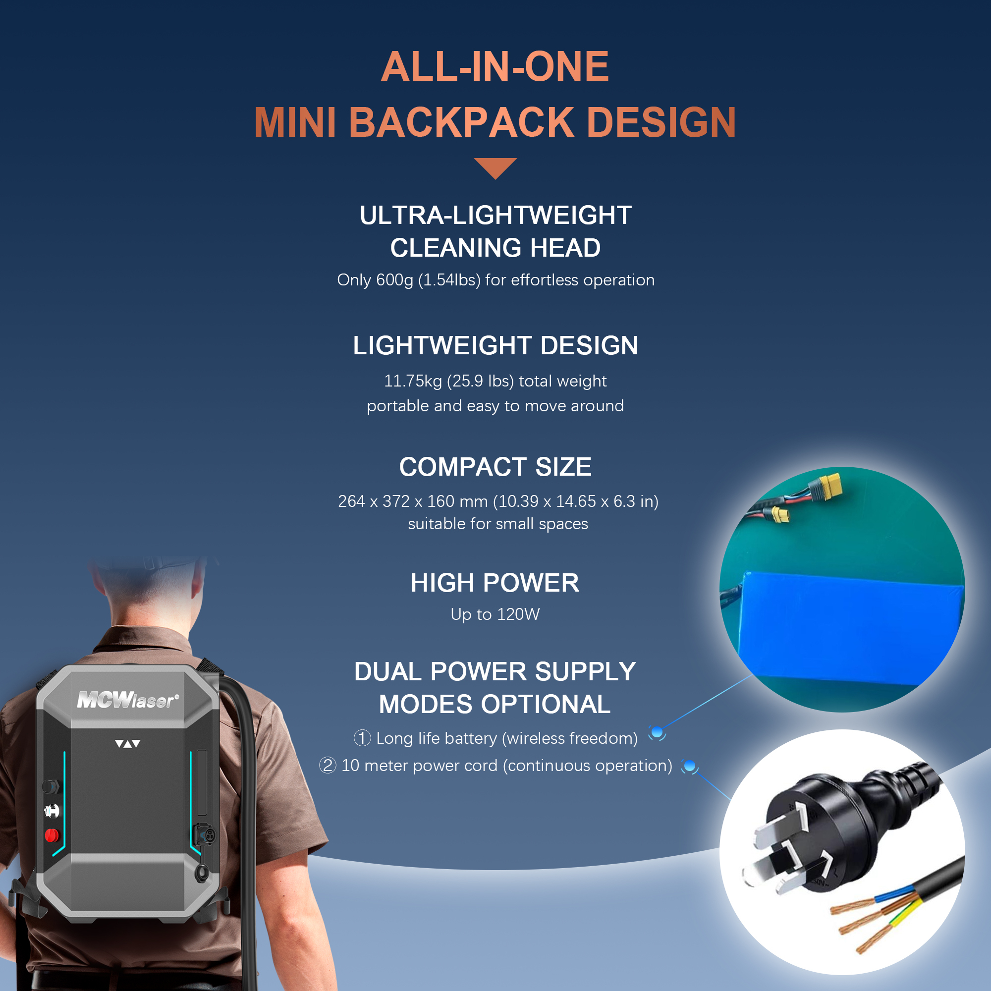 MCWlaser Pulsed Laser Cleaning Machine 100W Portable Laser Rust Removal Cleaner for Metal Laser Paint Removal Backpack Design