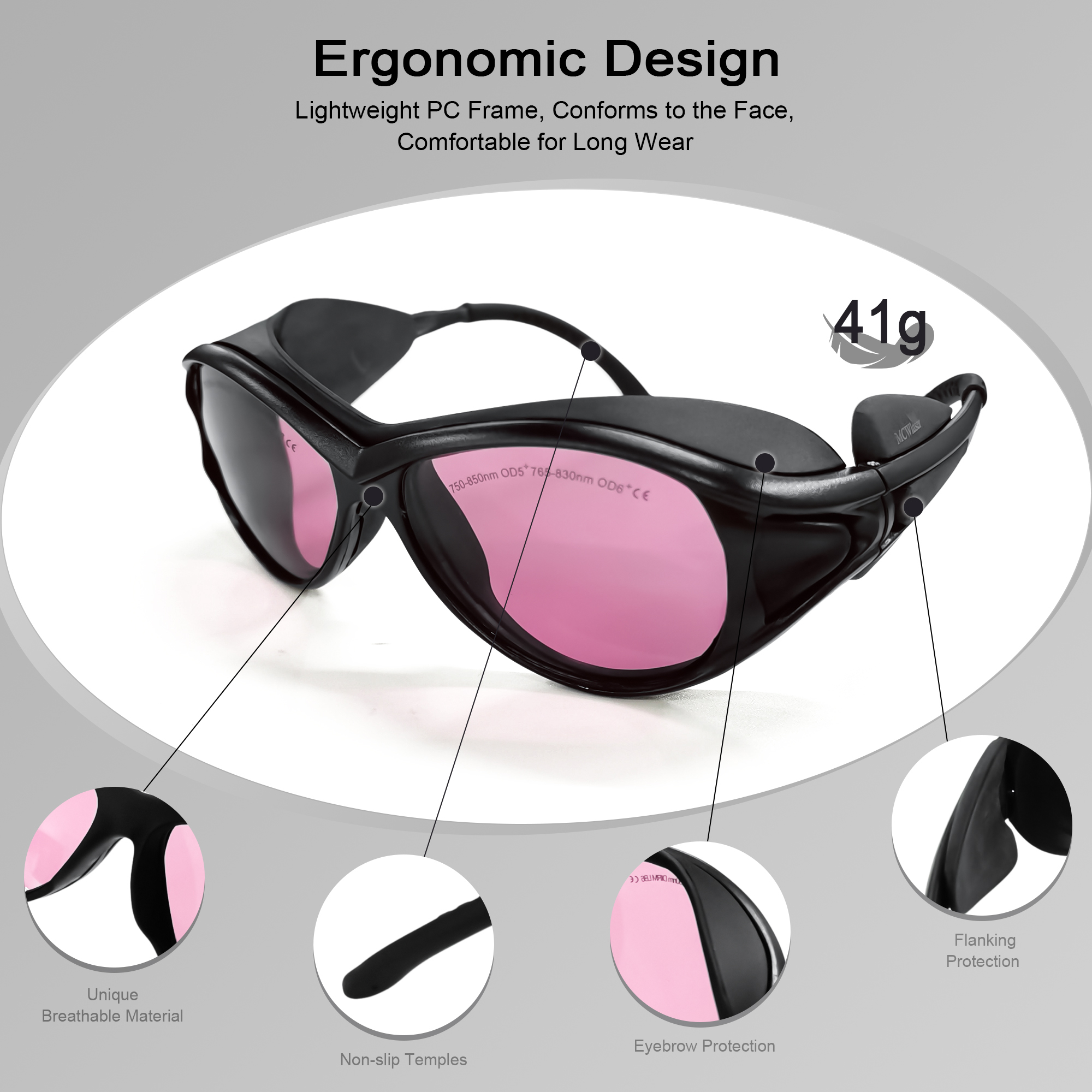 MCWlaser Laser Goggle 750-850 & 765-830nm Safety Protective Glasses Typical For 755nm 808nm Absorption Type EP-18
