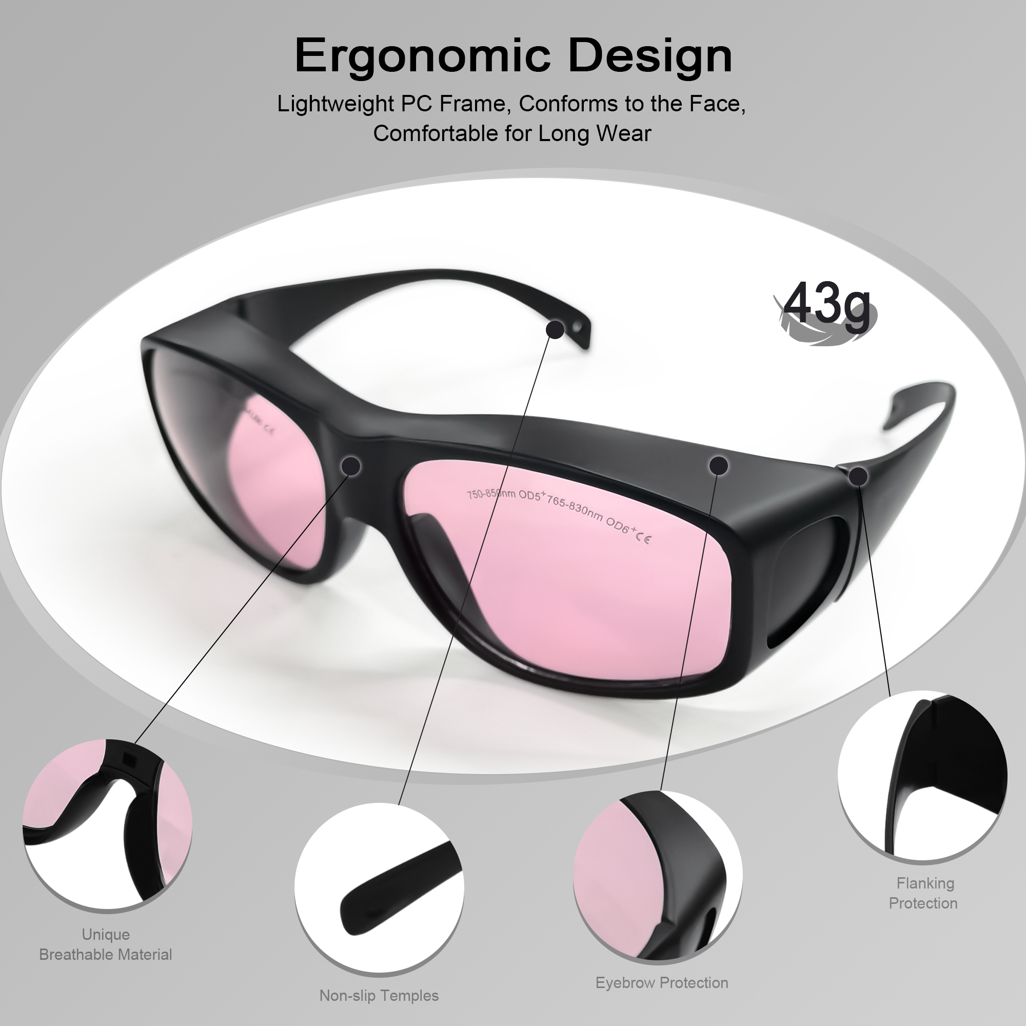 MCWlaser Laser Goggle 750-850 & 765-830nm Safety Protective Glasses Typical For 755nm 808nm Absorption Type EP-18