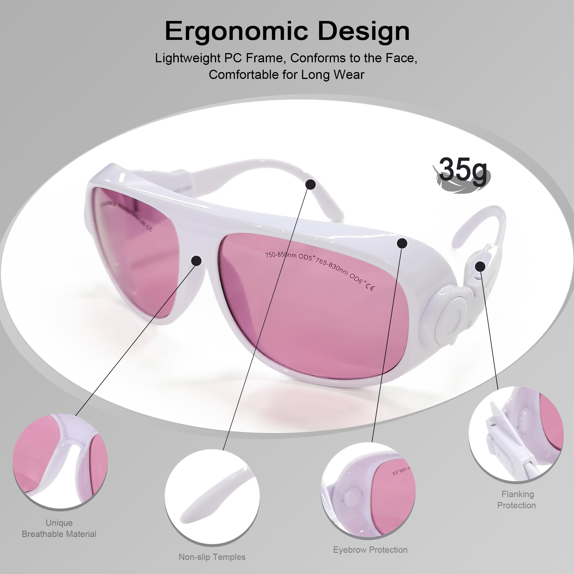 MCWlaser Laser Goggle 750-850 & 765-830nm Safety Protective Glasses Typical For 755nm 808nm Absorption Type EP-18