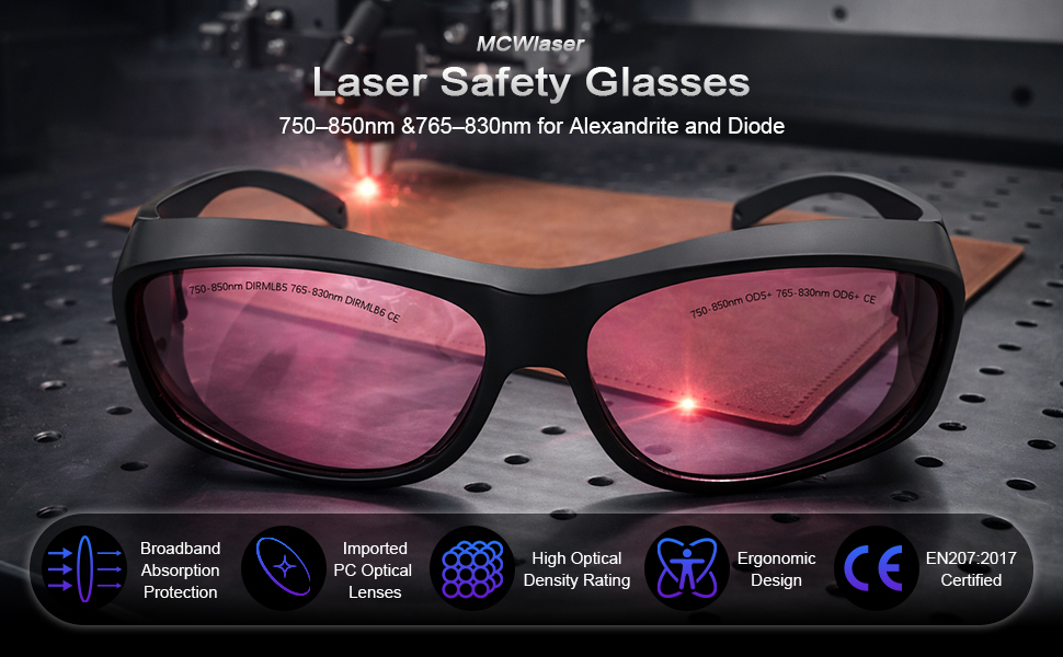 MCWlaser Laser Goggle 750-850 & 765-830nm Safety Protective Glasses Typical For 755nm 808nm Absorption Type EP-18