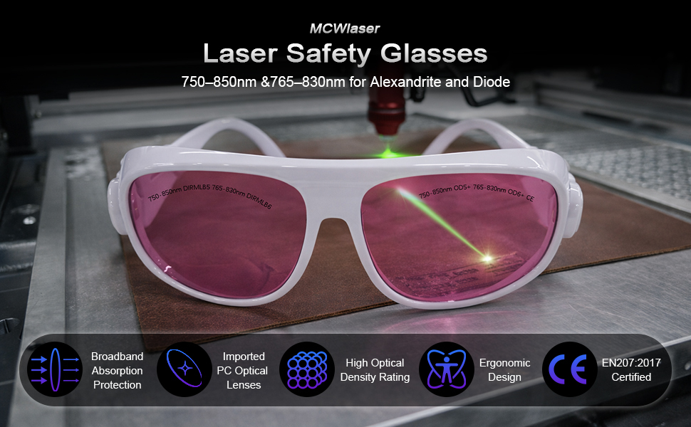 MCWlaser Laser Goggle 750-850 & 765-830nm Safety Protective Glasses Typical For 755nm 808nm Absorption Type EP-18