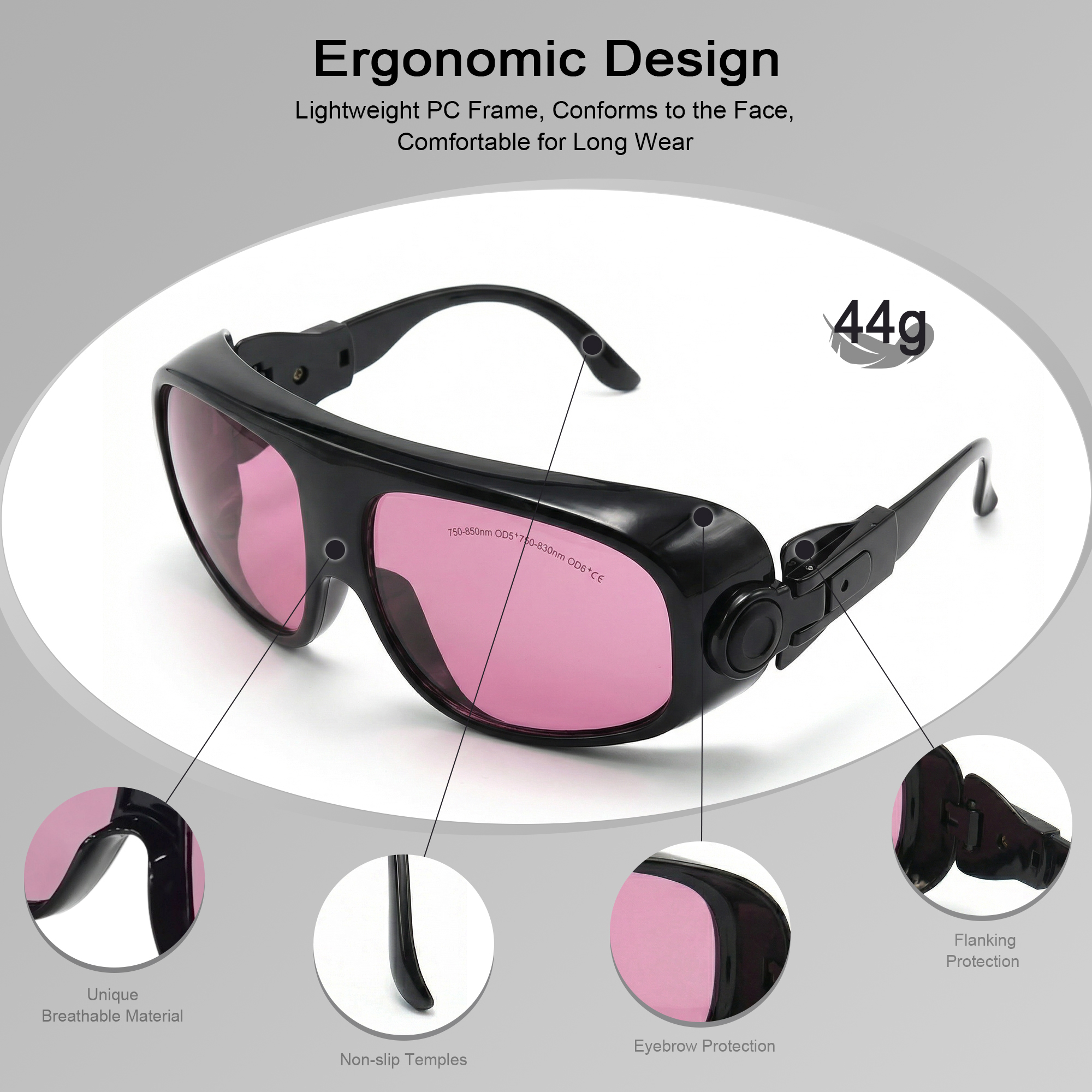 MCWlaser Laser Goggle 750-850 & 765-830nm Safety Protective Glasses Typical For 755nm 808nm Absorption Type EP-18