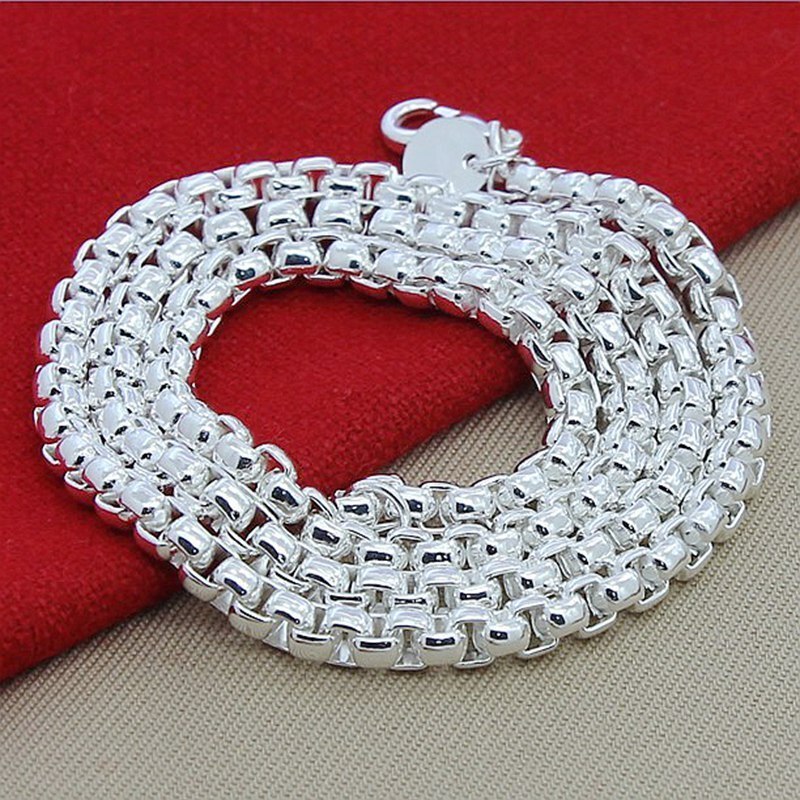 925 Stamp Silver color Bracelets Necklace 4MM round box chain for woman men charm classic Wedding Christmas Gift fashion Jewelry