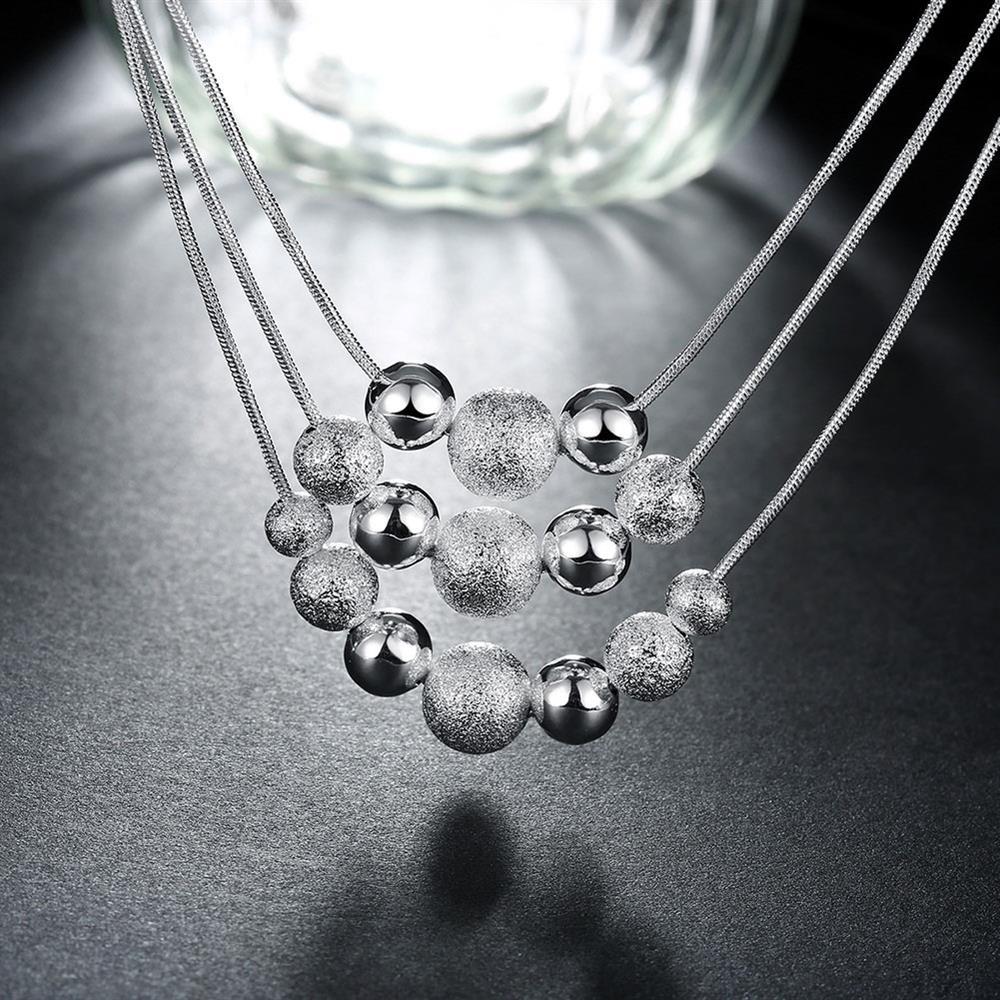18 inches Fine 925 Stamp Silver color Fringed beads necklace earrings Jewelry sets for women Fashion Party wedding Gifts