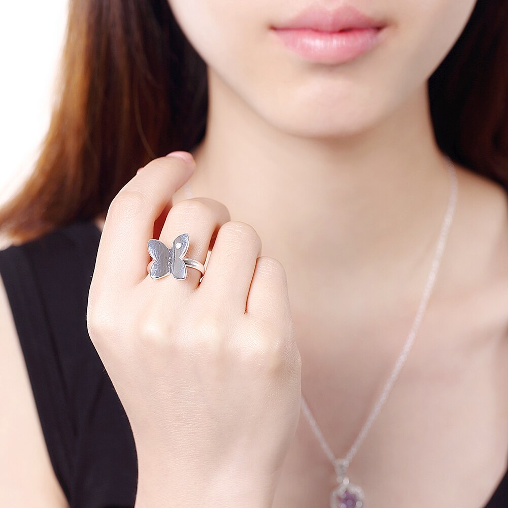 Factory direct 925 Stamp Silver color Rings For Women wedding crystal butterfly Fashion Party Gifts Girl Jewelry engagement ring
