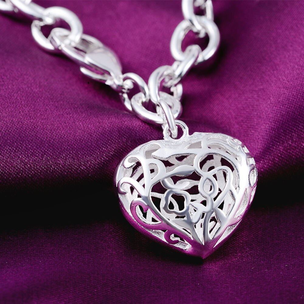 Factory direct fashion 925 Stamp Silver color Bracelet for woman Beautiful hollow heart chain fine jewelry Wedding party gifts