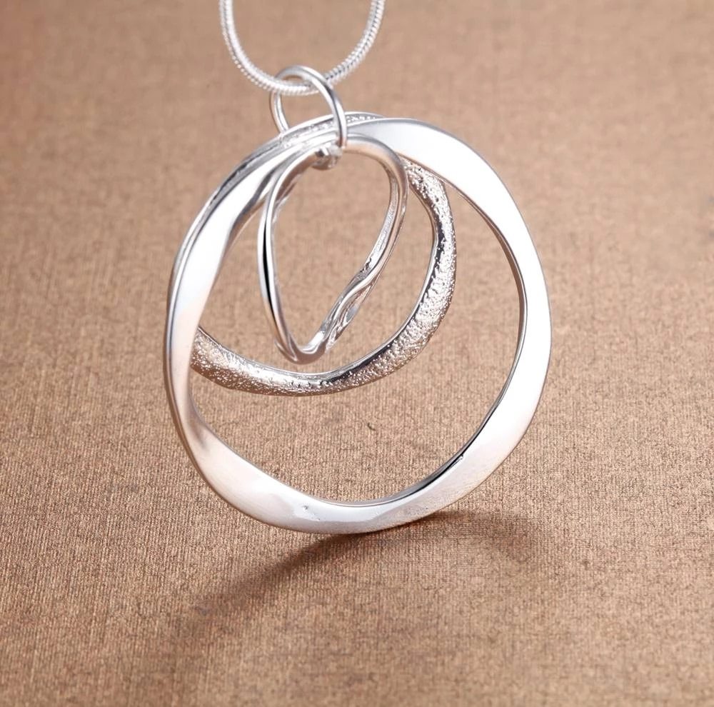 Fine 925 Stamp Silver color Beautiful round circel pendant necklaces earrings for women fashion party wedding jewelry sets gifts