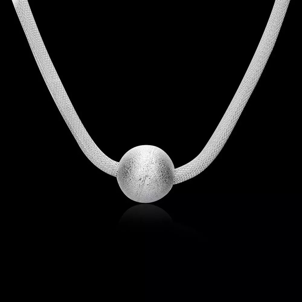 Hot 925 Stamp Silver color Necklace For Women Jewelry romantic Net Chain Frosted large beads Pendant gifts Wedding party