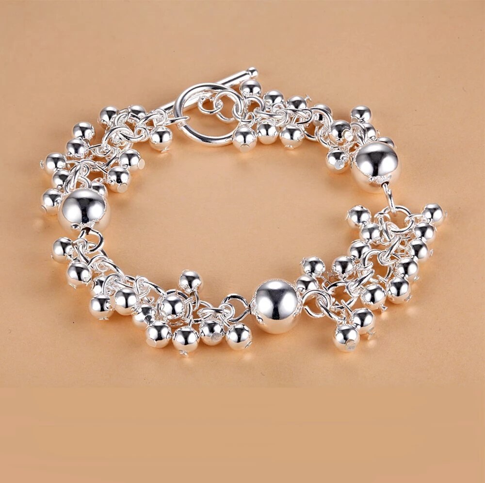 New high quality 925 Stamp Silver color Luxury Beads Bracelets for women fashion party Wedding engagement Original Jewelry gifts