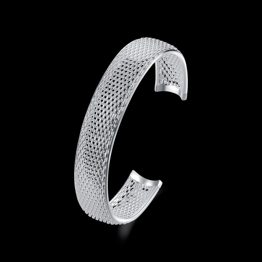 New 925 Stamp Silver color elegant net bangles Bracelets for Women adjustable Jewelry Fashion Party Girl student Christmas Gifts