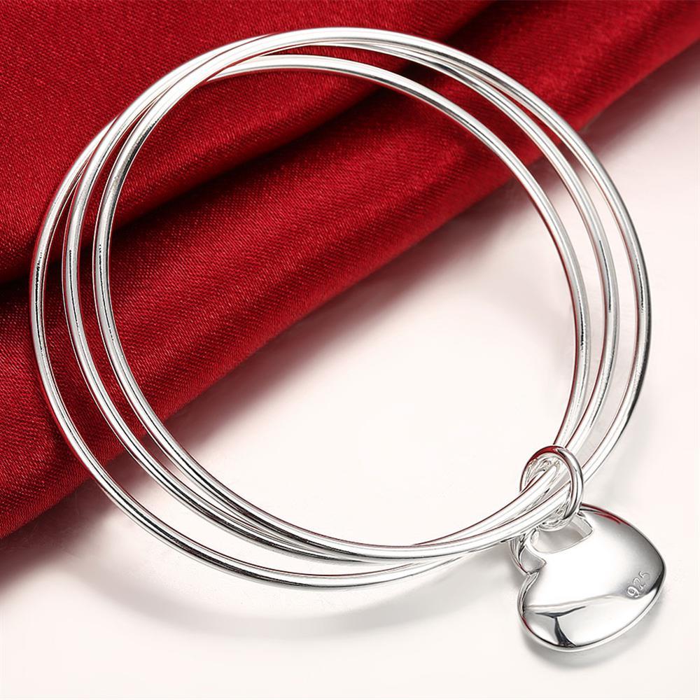 Special offer 925 Stamp Silver  Bracelets for Women three circles hanging heart bangle Girl student Jewelry Fashion Party