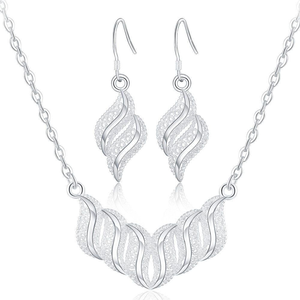 Christmas gifts 925 Stamp Silver color fine retro leaves necklace earrings luxury Jewelry sets for women fashion wedding party