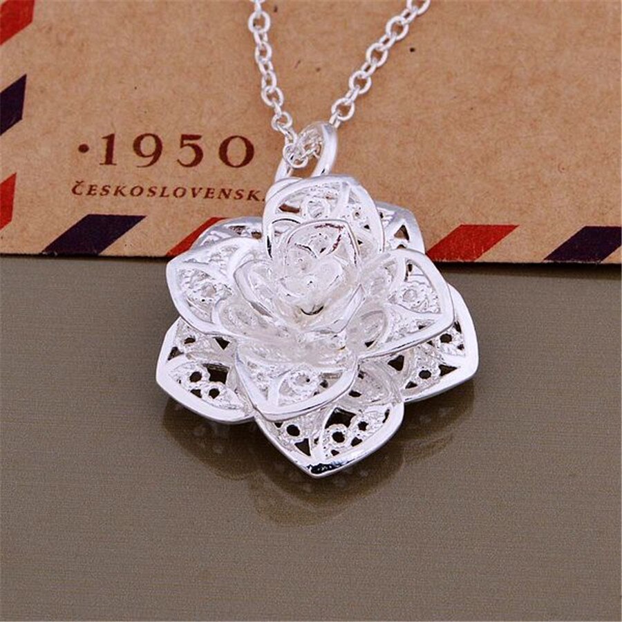 Fashion brand 925 Stamp Silver color Flowers Pendant Necklace For Women luxury Jewelry lady happy party wedding Christmas gifts