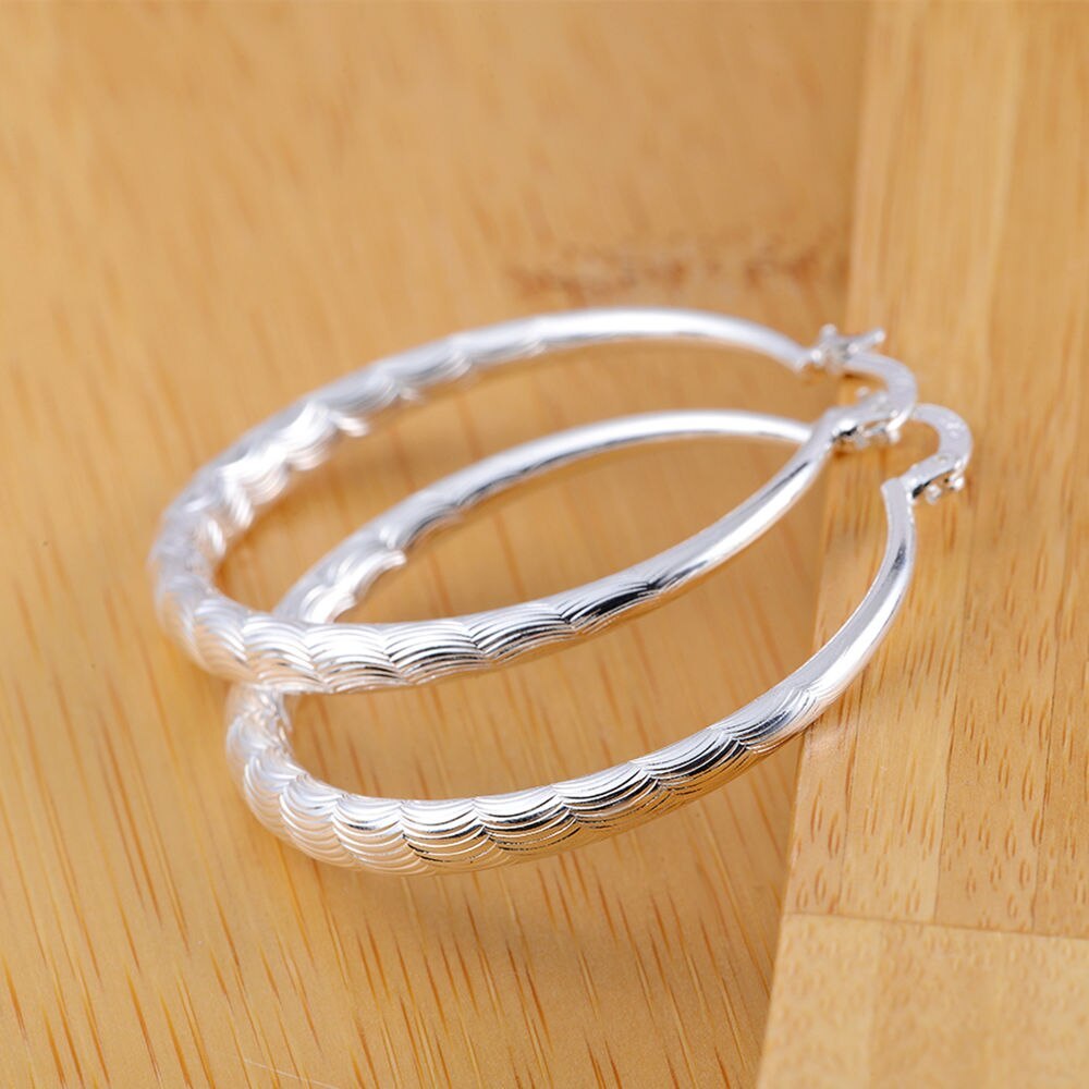 Fashion 925 Stamp Silver color Earrings for Women Jewelry 4CM Big circle hoop earrings Ear loop hanger lady party Christmas gift