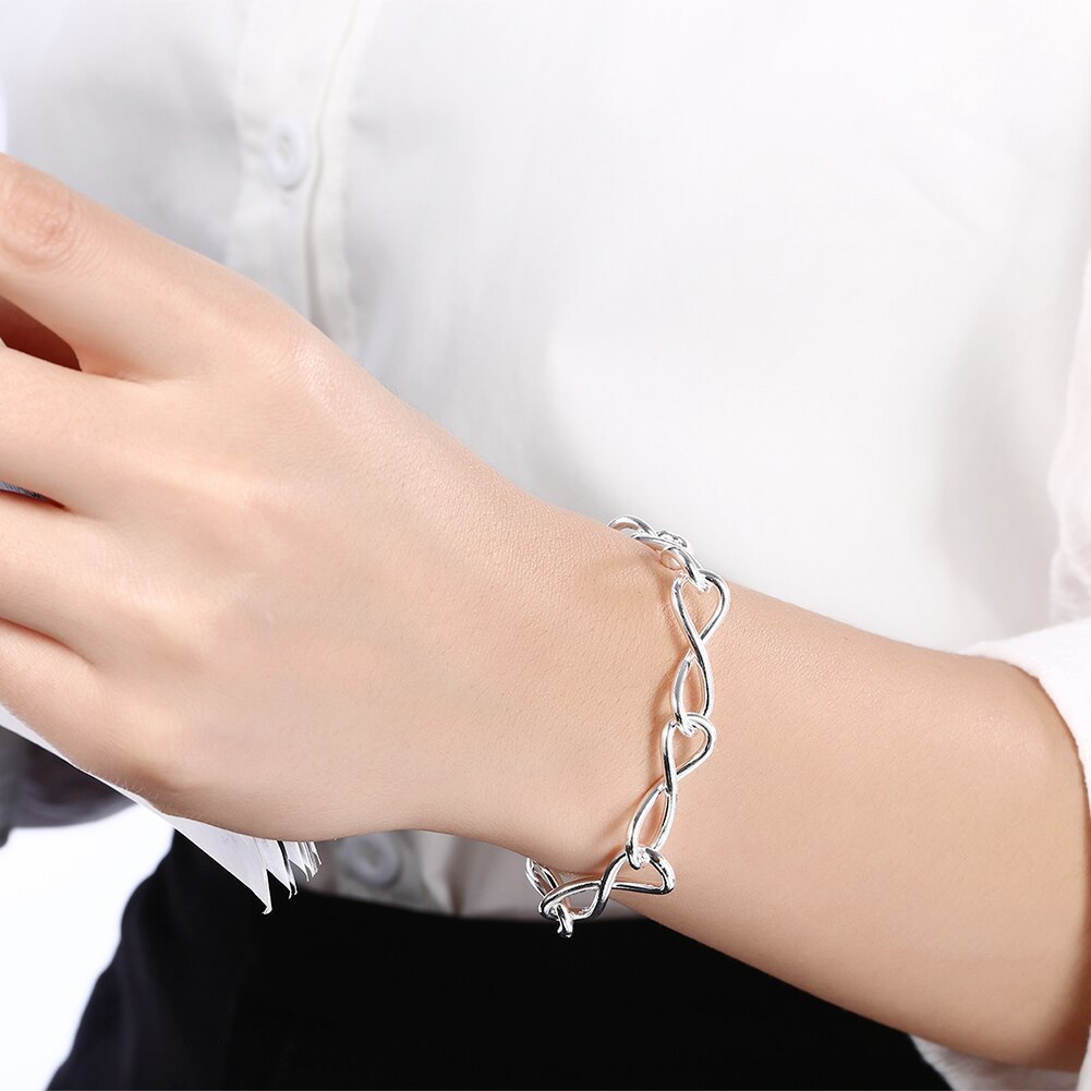New Popular brands 925 Stamp Silver color twisted circle 8 shape Bracelets For Women fashion designer party Wedding Jewelry gift