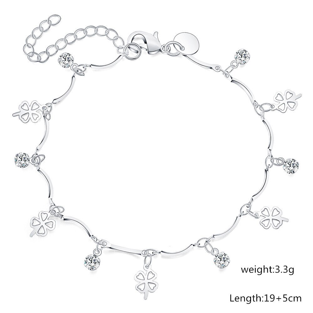 Factory direct Charm 925 Stamp Silver color leaf clover zircon Chain Bracelet for Women Fashion Wedding Party Gift fine Jewelry