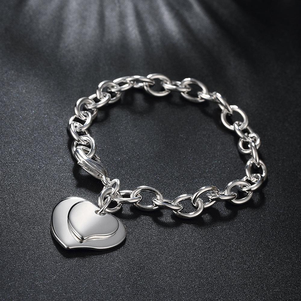 Factory direct fashion 925 Stamp Silver color Bracelet for woman double Heart card pendant chain jewelry Wedding party lady gift