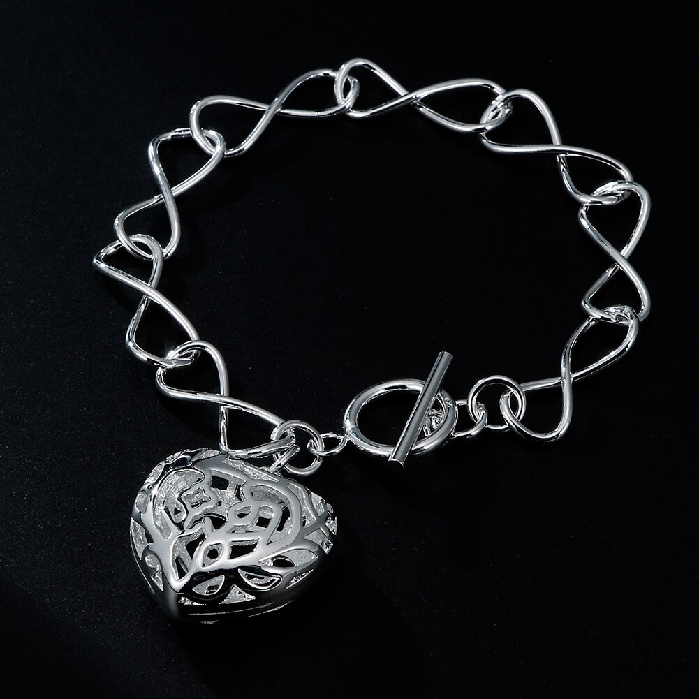 Hot luxury fashion 925 Stamp Silver color charm hollow heart Bracelets for women streetwear party Wedding accessories jewelry