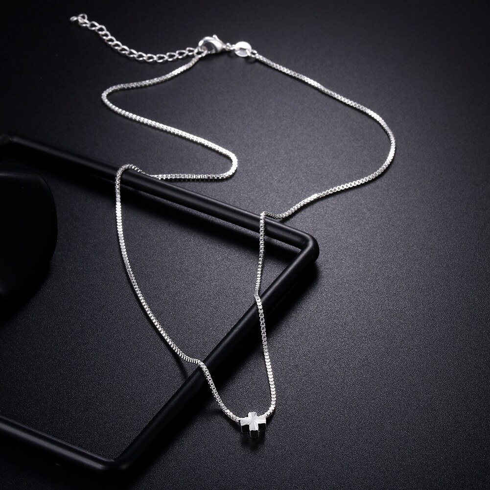 Charm 925 Stamp Silver color Necklace 18 inch Box chain Simple cross Pendant For Women men party Fashion Jewelry Christmas Gifts