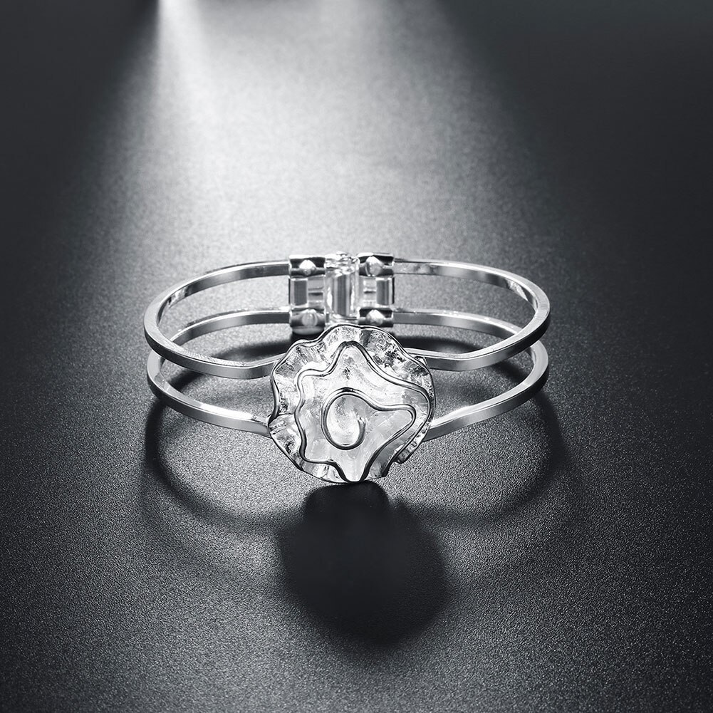 New hot 925 Stamp Silver color Bracelets for Women fine rose flower bangle Fashion Wedding Party Christmas Gifts Girl Jewelry