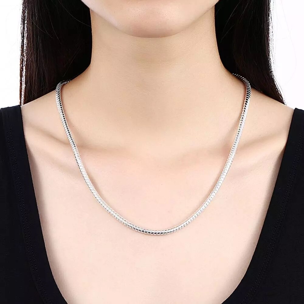 Fine 925 Stamp Silver color 3MM Snake bone chain Bracelets necklace Jewelry sets for men women high quality fashion wedding Gift