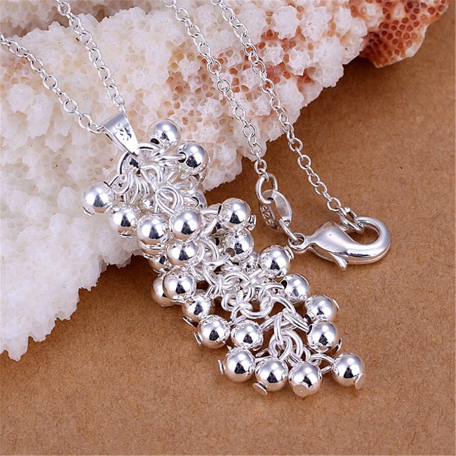 Hot charm 925 Stamp Silver color Grape beads Pendant Necklace For Women  gifts high quality Fashion party wedding Jewelry
