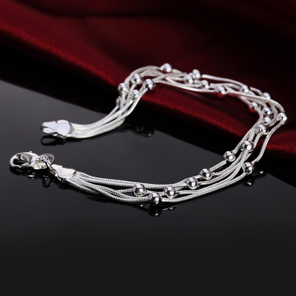 Factory outlets fashion 925 Stamp Silver color Bracelet for woman five line beads chain fine Luxury jewelry Wedding party gifts