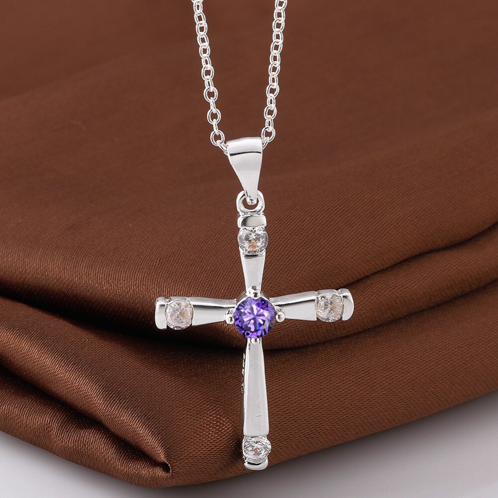 Hot 925 Stamp Silver color cross Pendant diamond Necklace For Women 18 inches gifts luxur party wedding crystals Jewelry