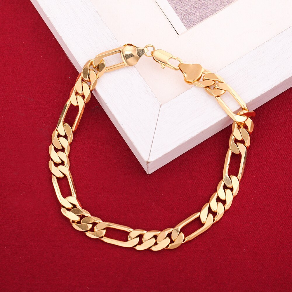 Korean 925 Stamp Silver color plated 18K gold 8MM geometry chain bracelets neckalce jewelry sets for women men fashion gifts