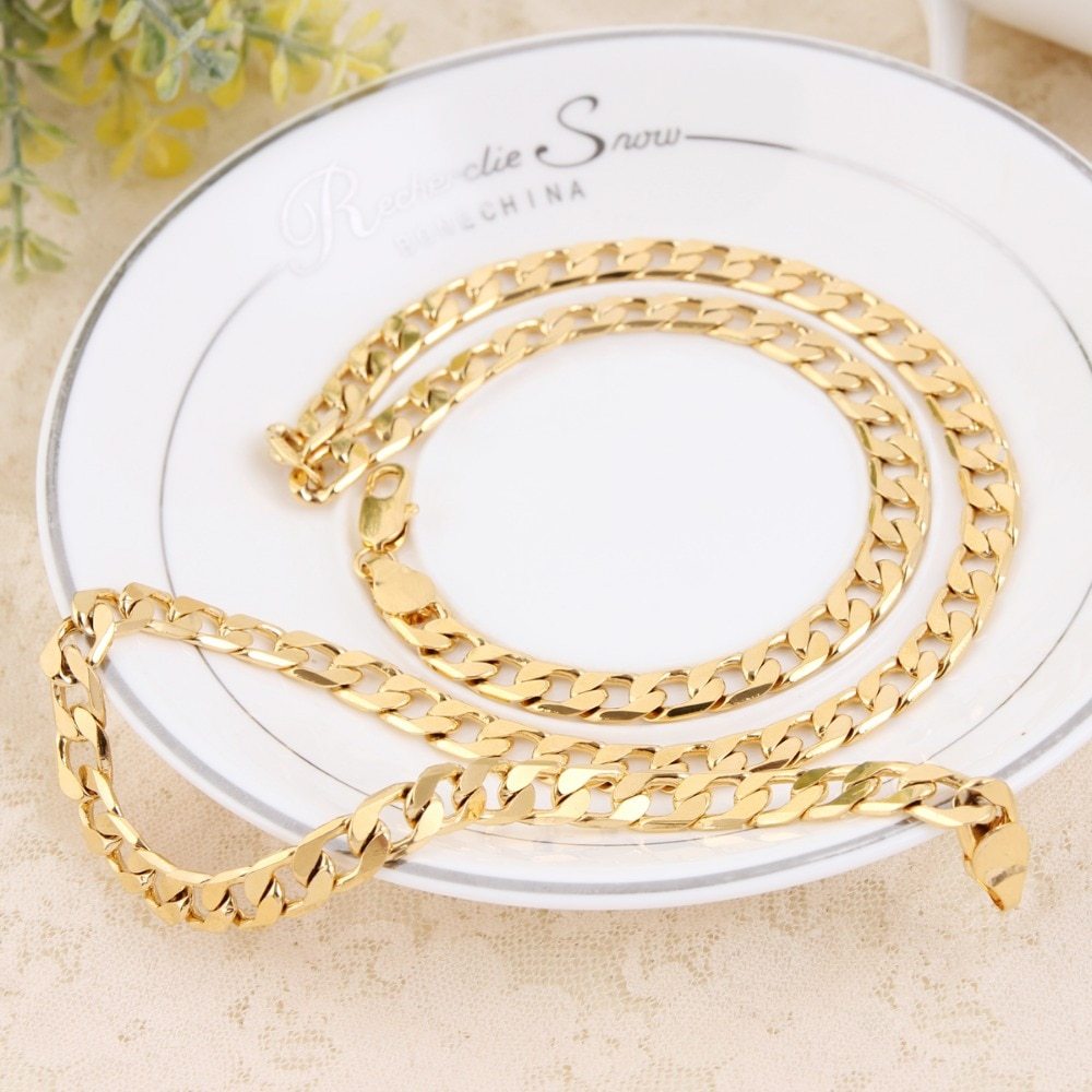 Street all-match 925 Stamp Silver color plated 18K gold classic 8MM geometry bracelet neckalce for women men fashion jewelry set