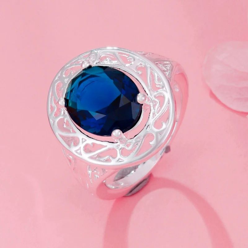 Charm 925 Stamp Silver classic Blue Crystal Oval Pendant Necklaces rings For Women fashion designer party wedding Jewelry sets
