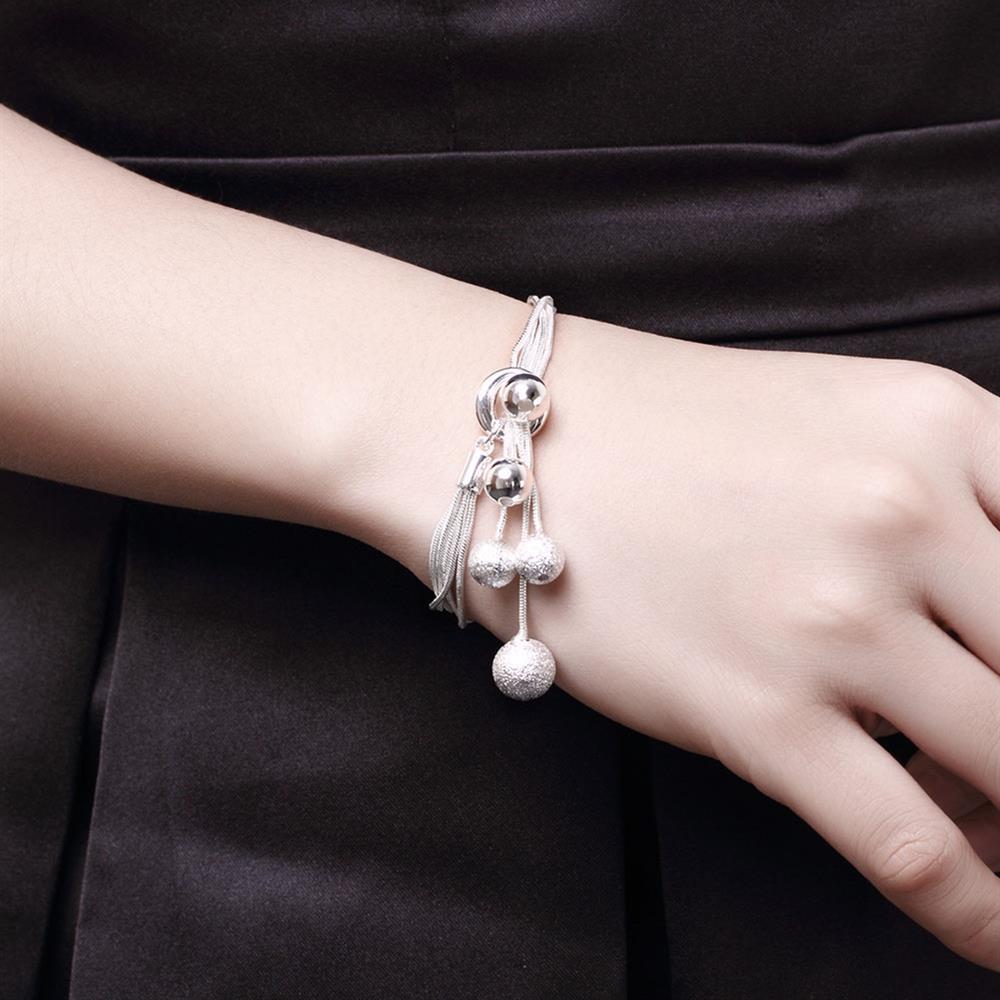 Factory direct fashion 925 Stamp Silver color Bracelet for woman Snake chain hanging frosted beads jewelry Wedding party gifts