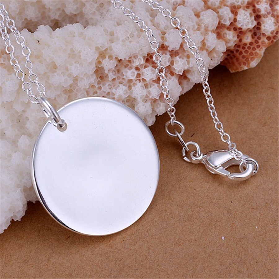 Special offer 925 Stamp Silver color Round card Pendant Necklace For Women Christmas gifts fashion party wedding Jewelry