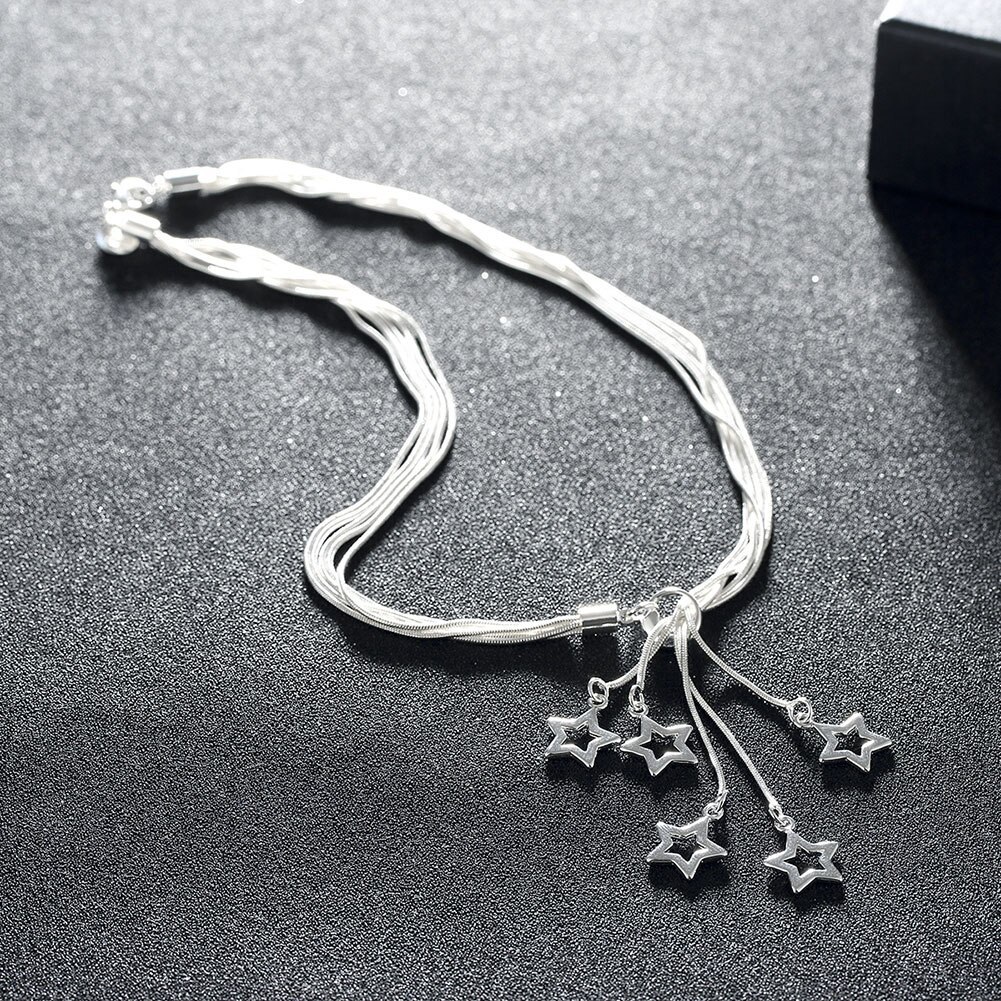 classic 925 Stamp Silver color 18 Inches fine Star pendant necklace high quality Christmas Gifts Wedding party luxury jewelry