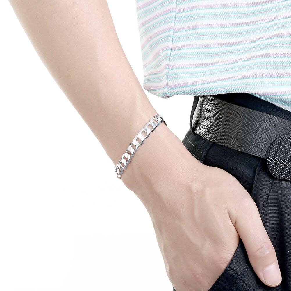 Classic men 6MM 8MM Chain 925 Stamp Silver color Bracelets necklace Jewelry set for woman Charm Fine Fashion Party wedding gifts