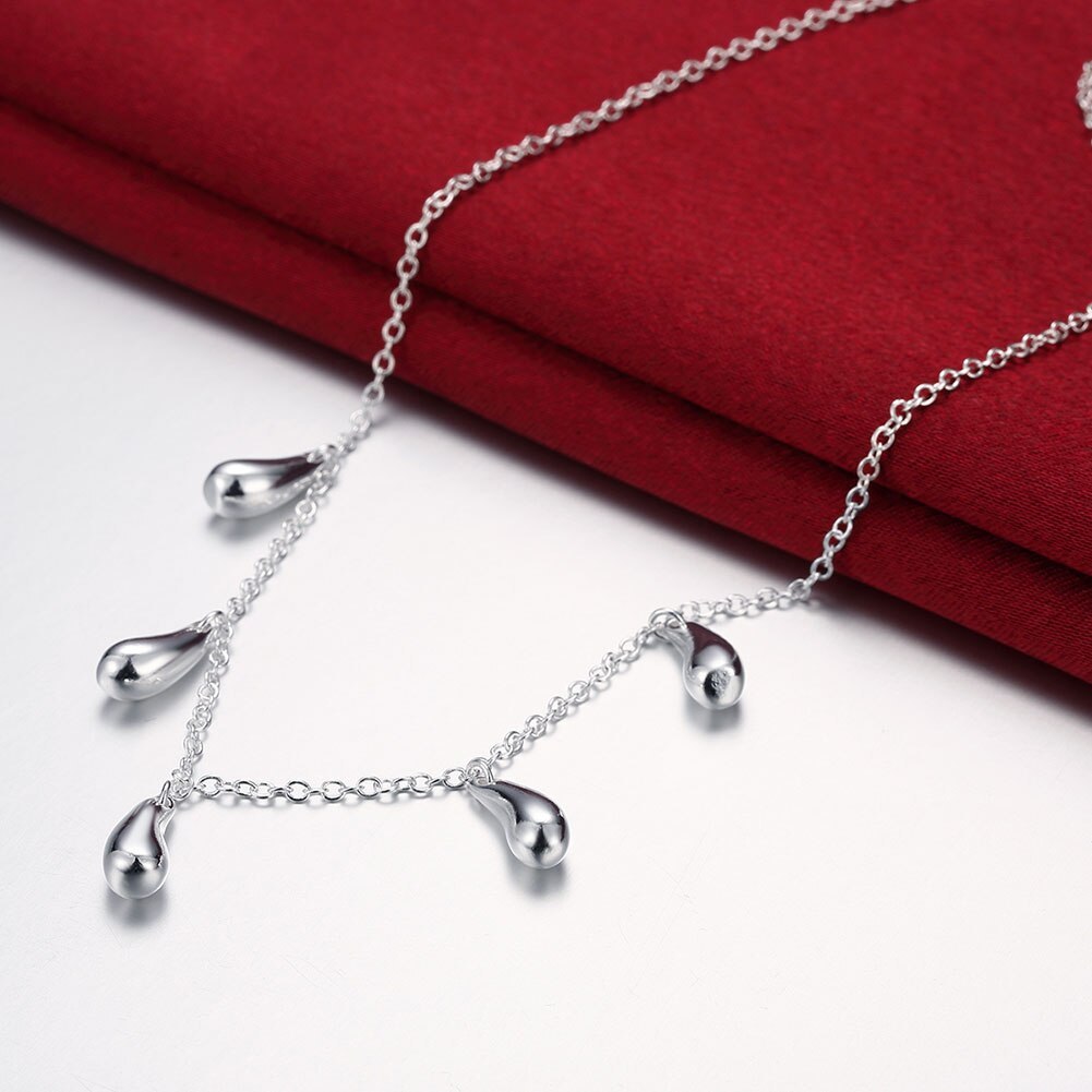 Fine woman water drop necklace earring ring bracelet bangles 925 Stamp Silver color Jewelry set Party wedding fashion gifts