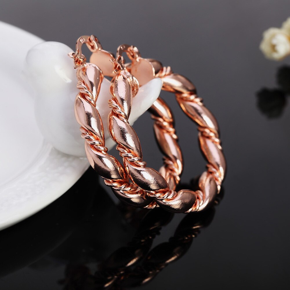 925 Stamp Silver color Rope Round 4cm earrings for women high quality 18K gold plated earrings Fashion Jewelry Wedding party
