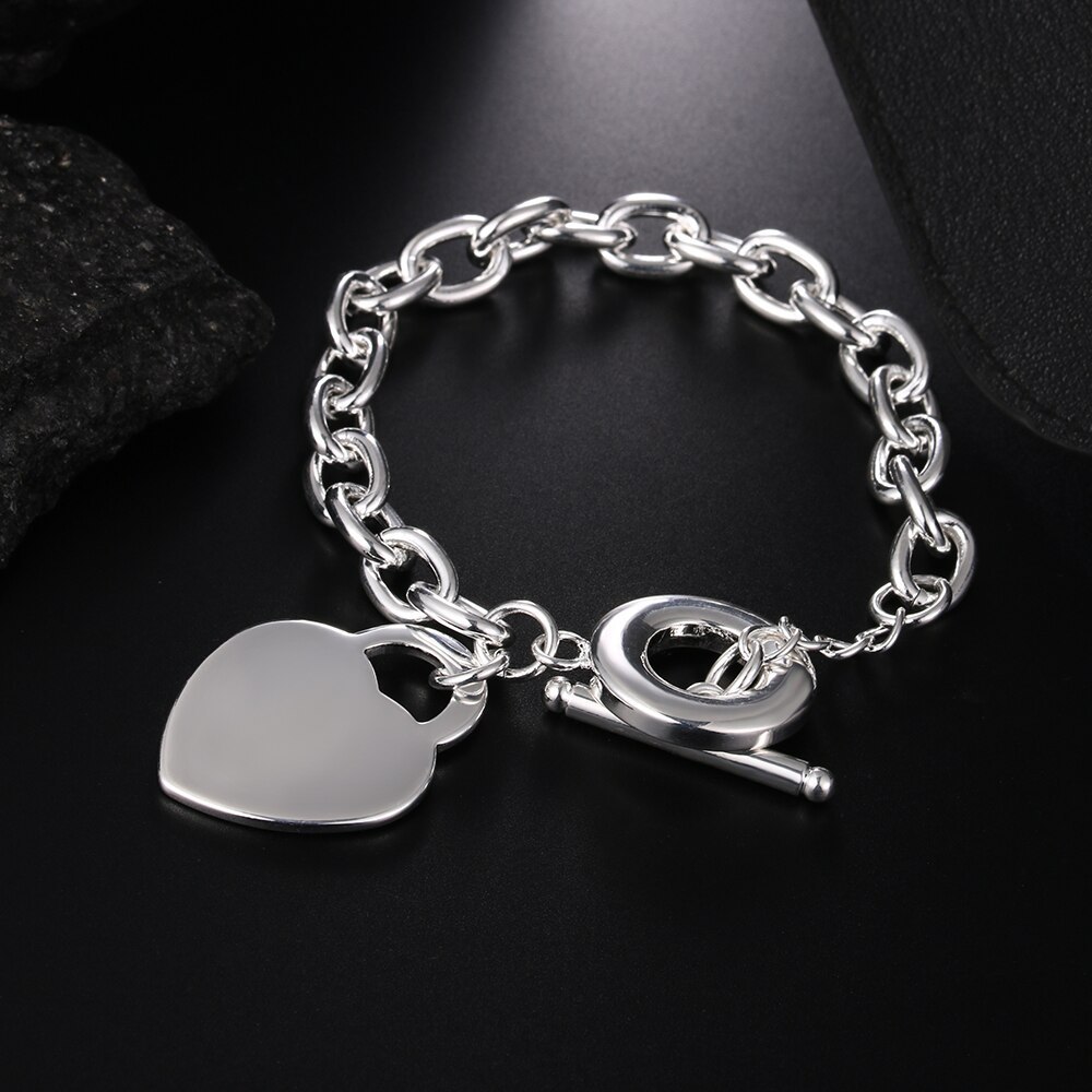 Factory direct fashion 925 Stamp Silver color Bracelet for woman exquisite heart Pendant chain fine jewelry Wedding party gift