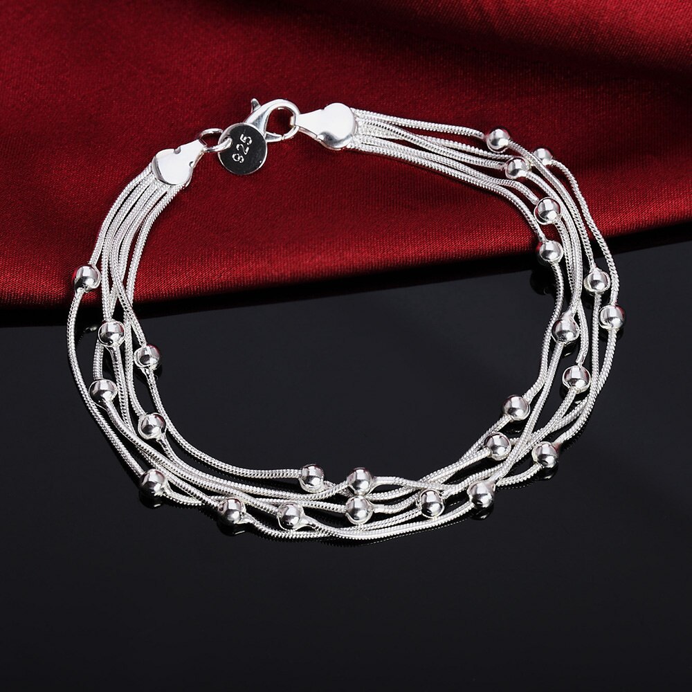 Factory outlets fashion 925 Stamp Silver color Bracelet for woman five line beads chain fine Luxury jewelry Wedding party gifts