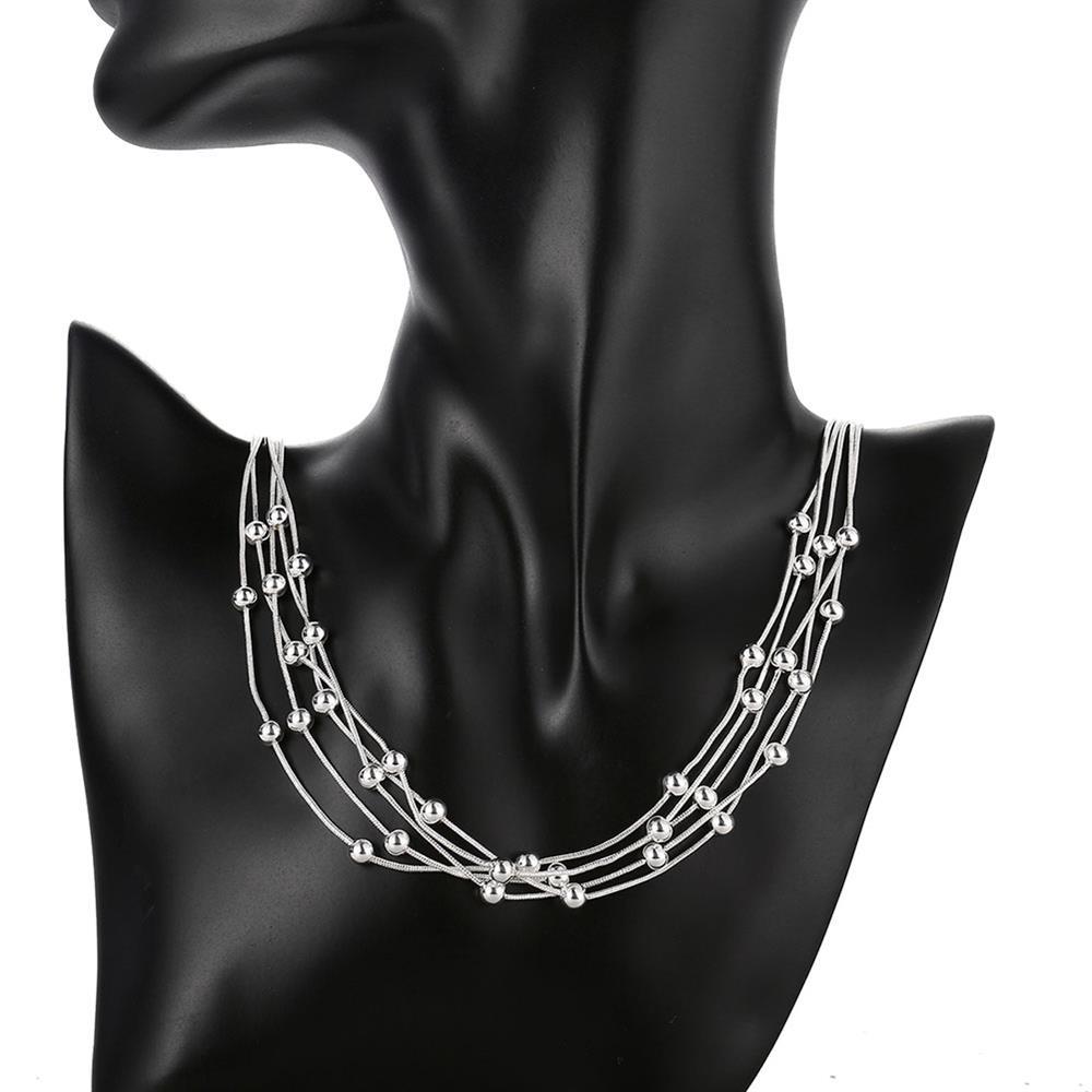 Fashion luxury 925 Stamped Silver color Smooth Beads Necklace For Women fine lady party Jewelry gift Wedding chain necklace