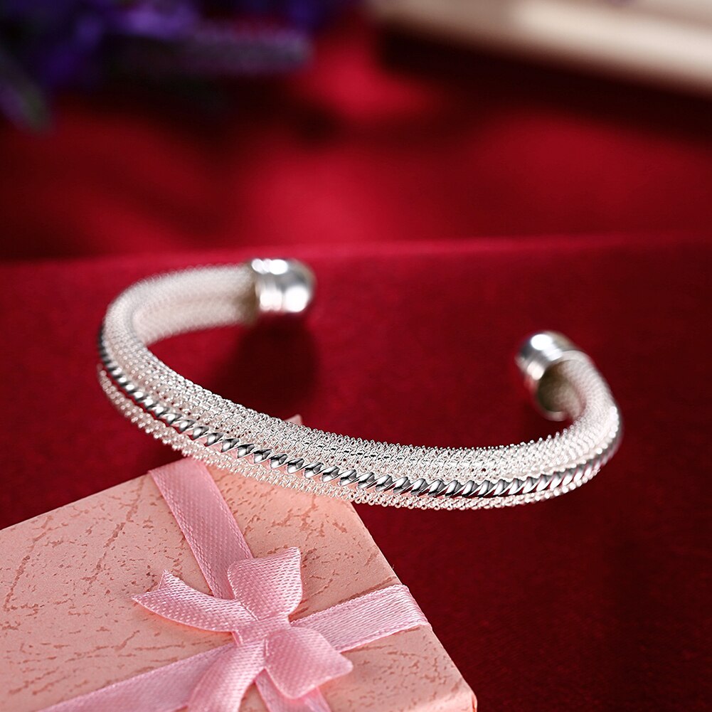 Factory Direct Charm 925 Stamp Silver color Bracelets fine net bangles for Women Fashion Wedding Party Christmas Gifts Jewelry