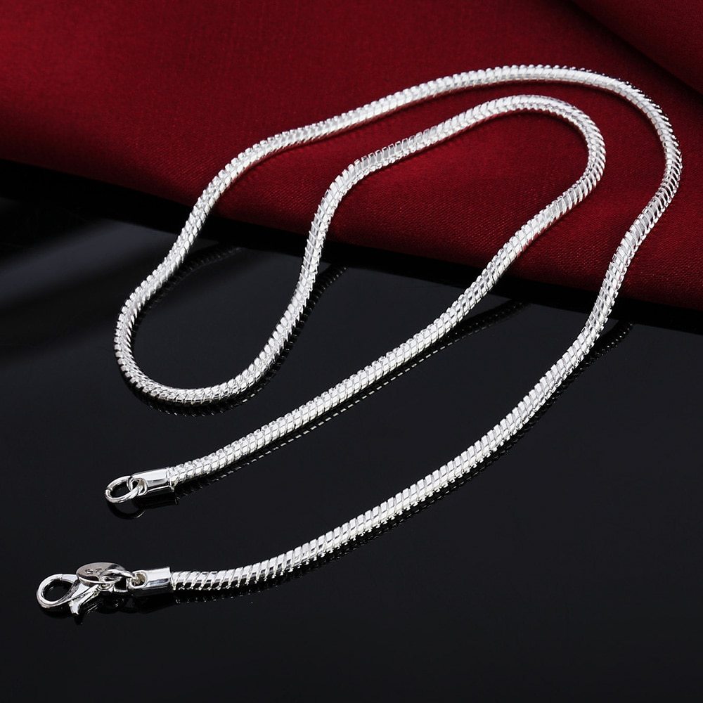 Hot sale 40-75cm 925 Stamp Silver 1MM/2MM/3MM solid Snake Chain Necklace For Men Women Fashion Jewelry fit pendant Noble