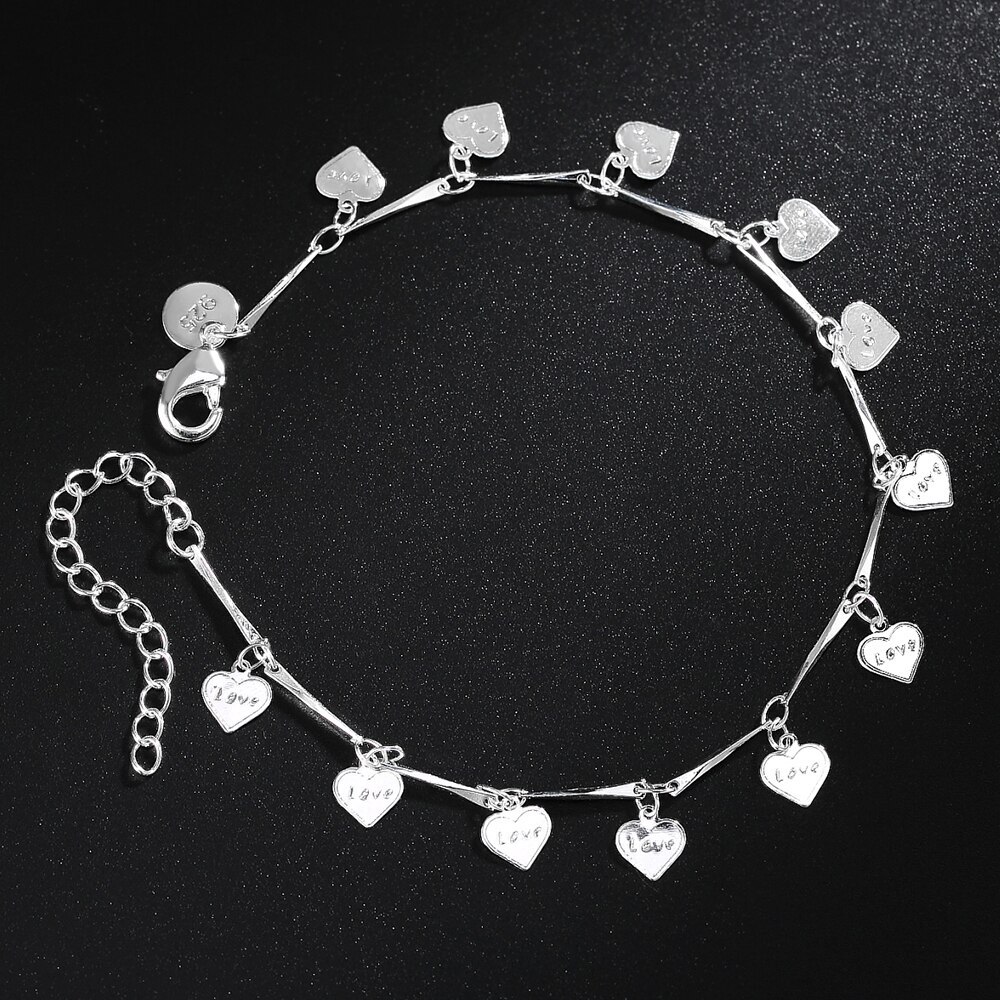 Special offer 925 Stamp Silver color LOVE Heart card Chain Bracelets for Women Fashion Wedding Party Girl Gift fine Jewelry
