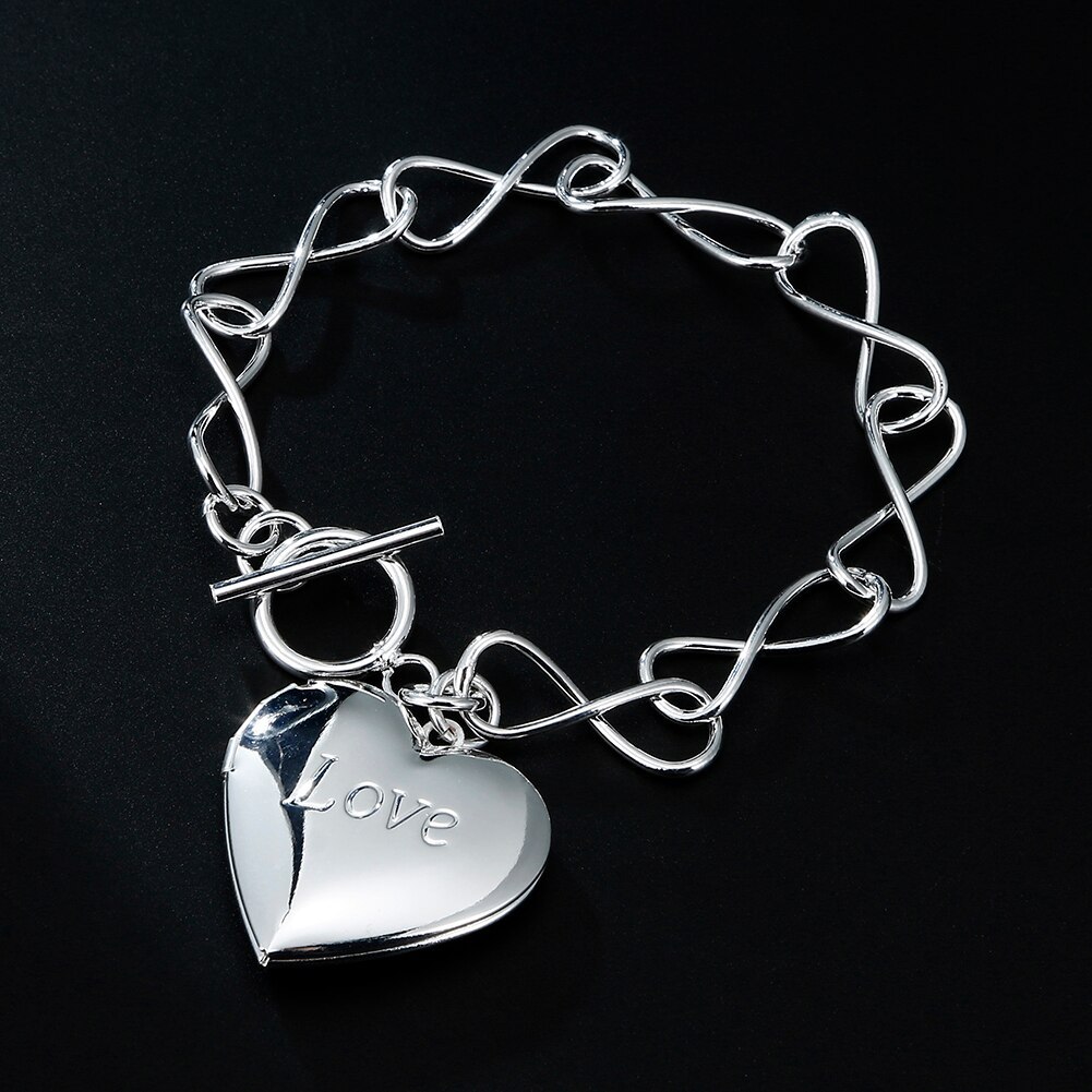 New 925 Stamp Silver color romantic LOVE Heart Frame Pendant Bracelets for women accessories Fashion charm party Wedding Jewelry