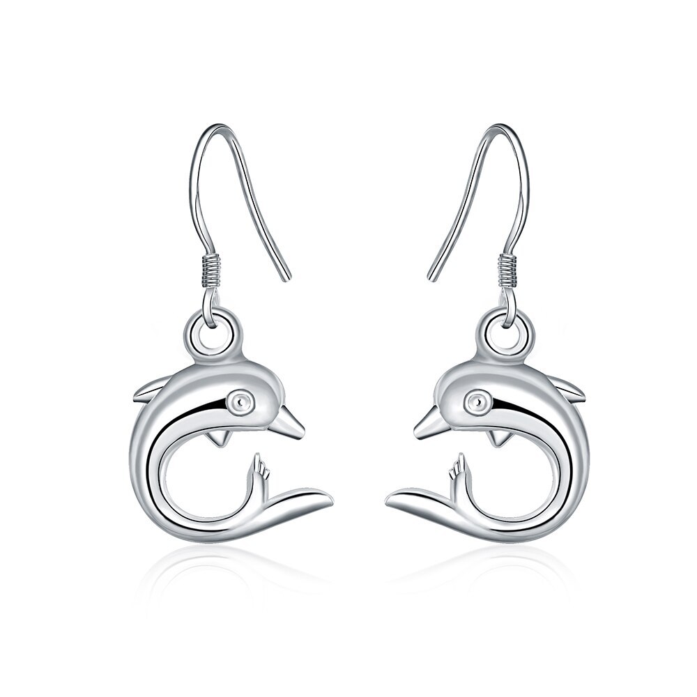 Hot sale 925 Stamp Silver color little dolphin drop Earrings for Women fashion lady Jewelry girl Christmas Gifts long earrings