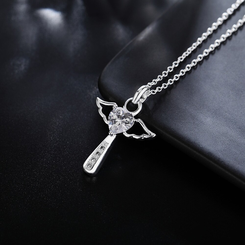 New 925 Stamp Silver color angel crystal cross pendants Necklace For Women luxury party Wedding Jewelry Valentine's Day gifts