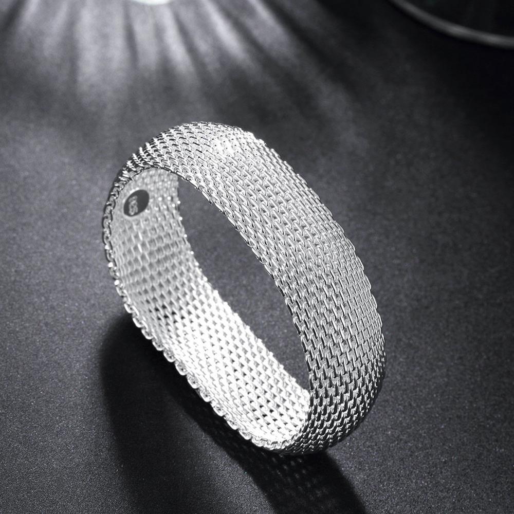 Hot luxury 925 Stamp Silver color Bracelets for Women fine Round net bangle Christmas Gifts Fashion Wedding Party Jewelry